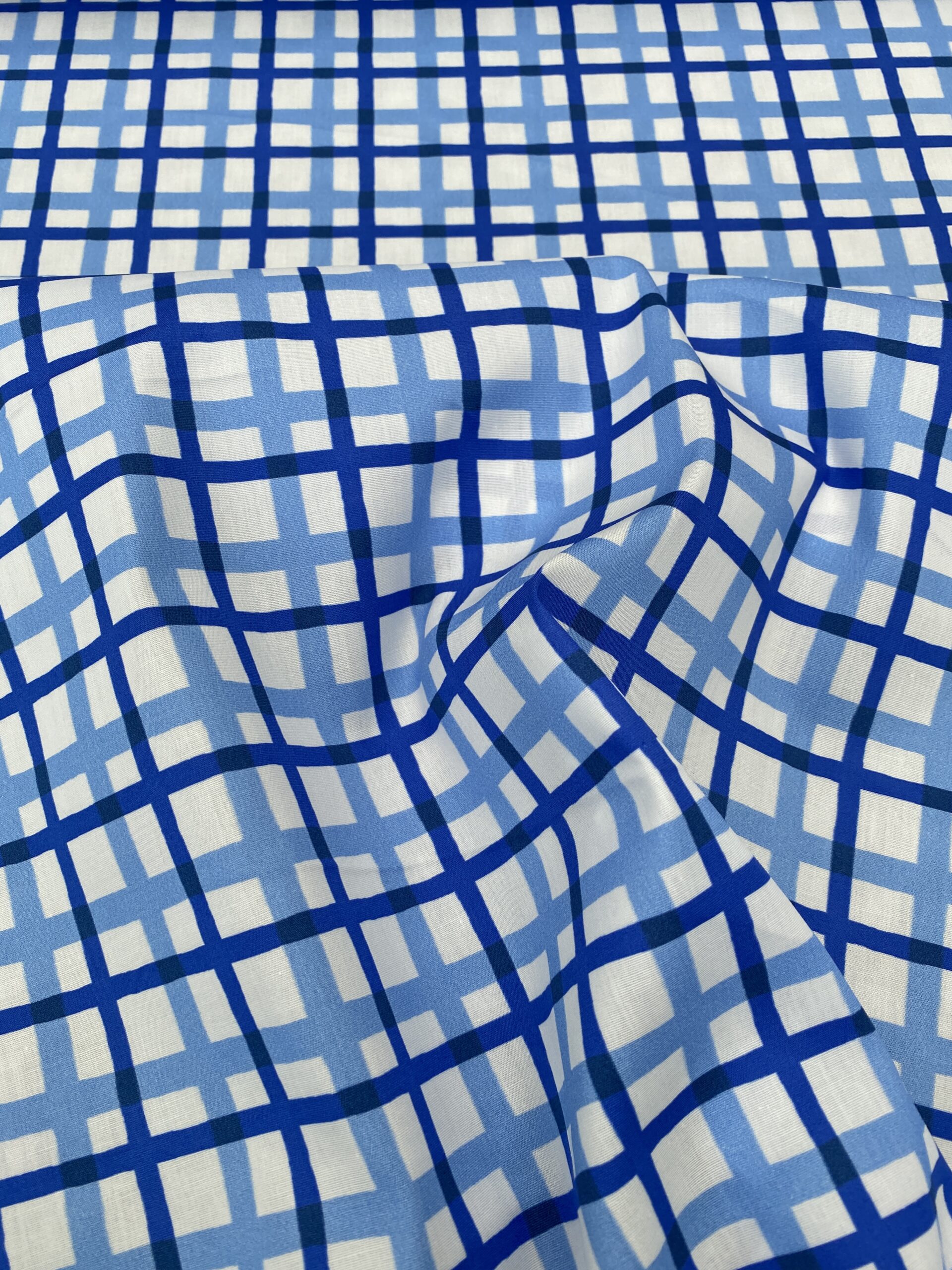 Ex designer painted check cotton poplin blue - Simply Fabrics