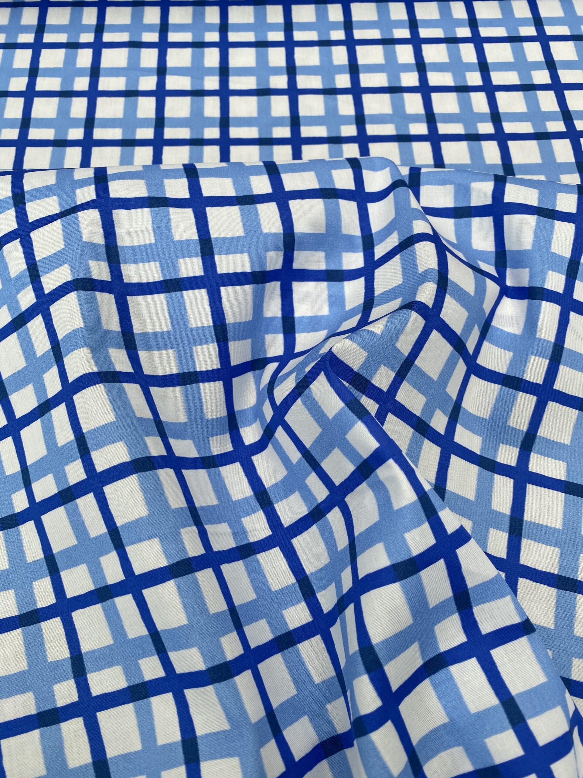 Ex designer painted check cotton poplin blue Simply Fabrics